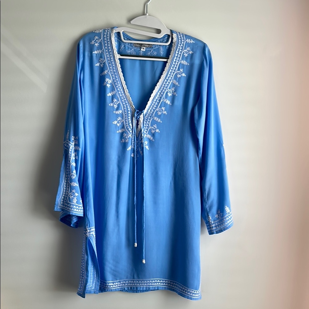 Claire Mercier Blue Embroidered Beach/Swim coverup